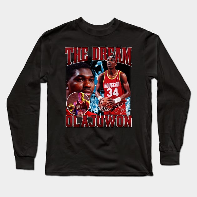 Hakeem Olajuwon The Dream Basketball Legend Signature Vintage Retro 80s 90s Bootleg Rap Style Long Sleeve T-Shirt by CarDE